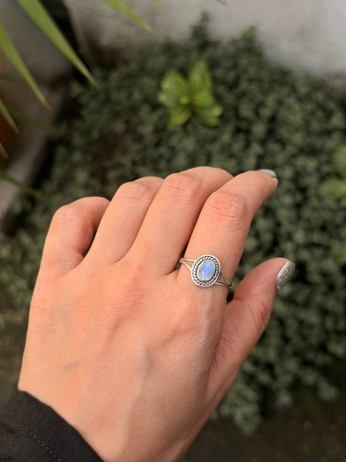 925 Sterling Silver Moonstone Oval Boho Ring