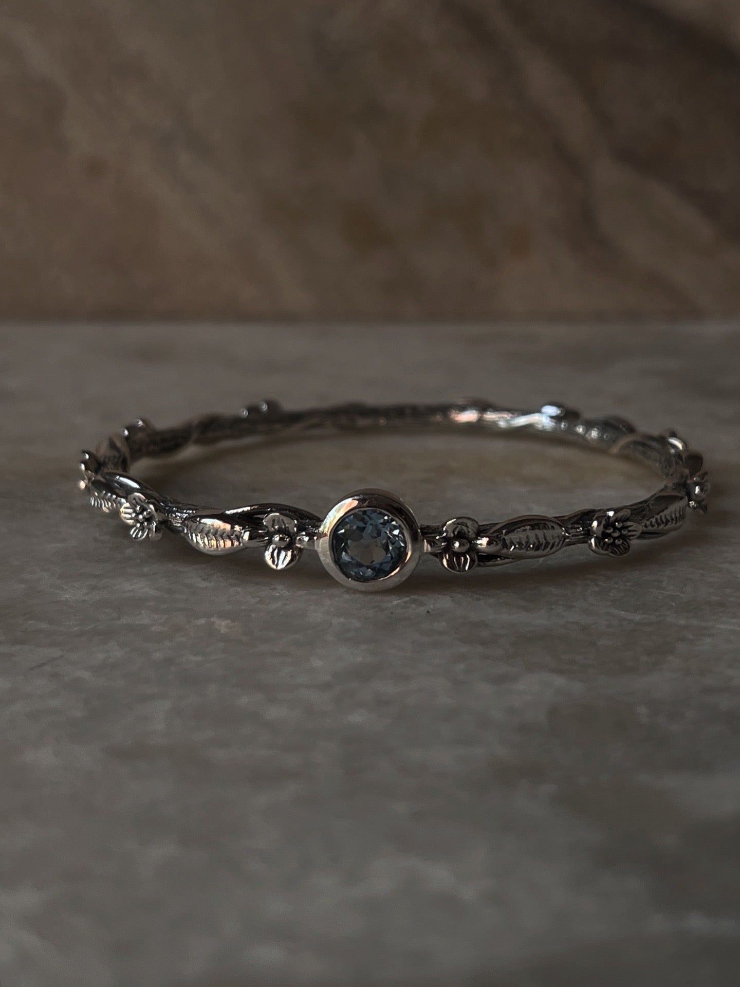 Unique blue topaz statement silver bangle handcrafted