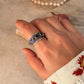 925 Sterling Silver Blue Kundan Antique Rawa Style Adjustable Handcrafted Ring