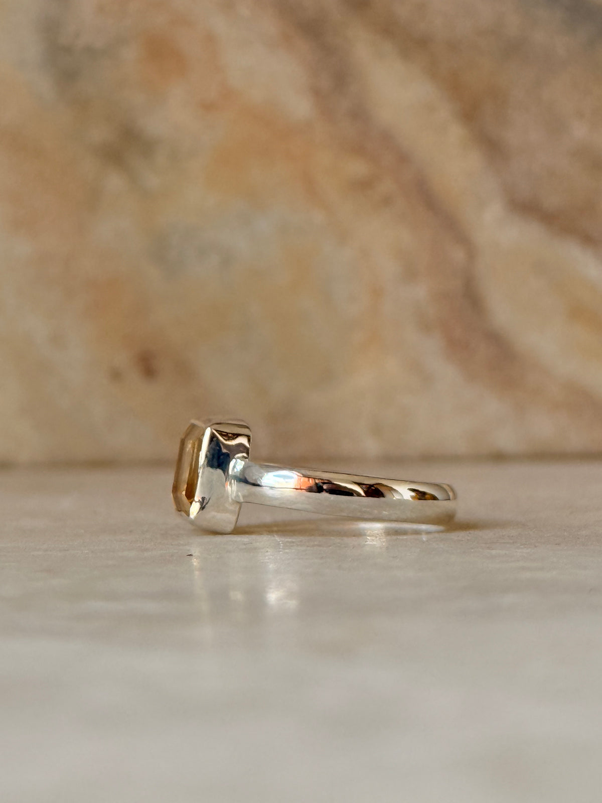925 Sterling Silver Citrine Square Cut Ring