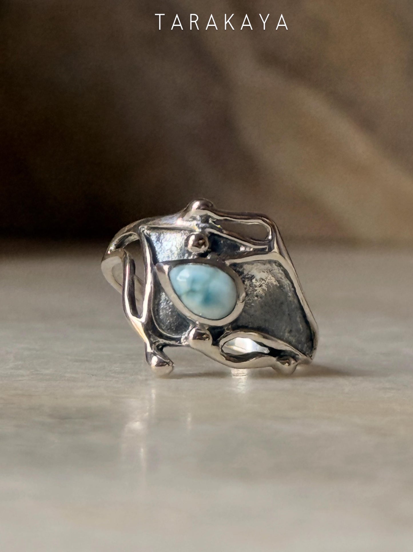 925 Sterling Silver New Larimar Molten Drip Ring