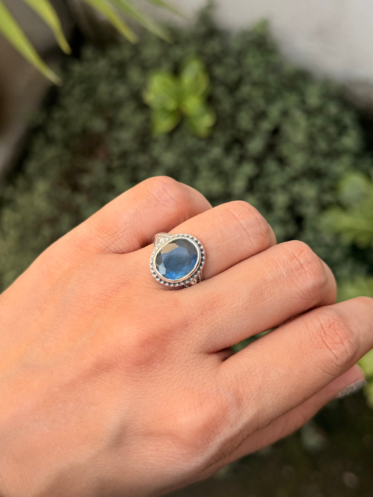 925 Sterling Silver Labradorite Blue Flash Oval Rawa Boho Handcrafted Ring