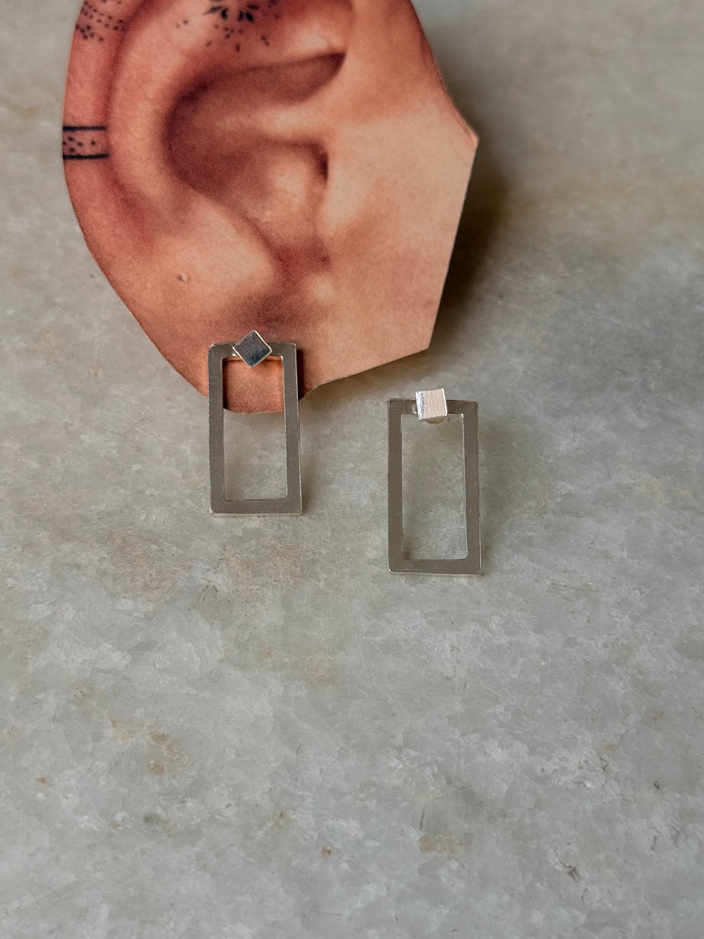 925 Sterling Silver Chunky Italian 2 in 1 Rectangular Statement Studs