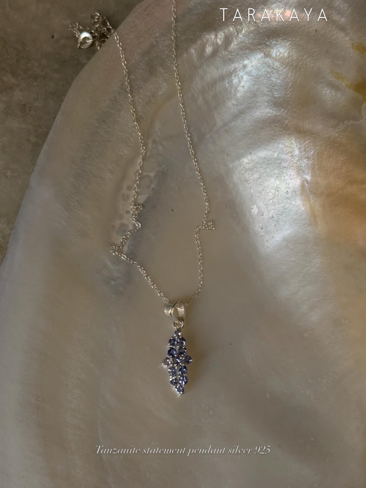 925 Sterling Silver Tanzanite long Flower Statement Pendant