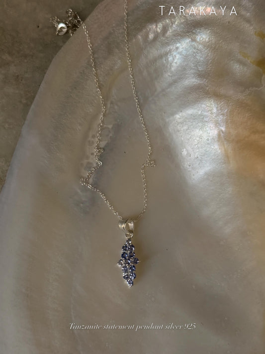 925 Sterling Silver Tanzanite long Flower Statement Pendant