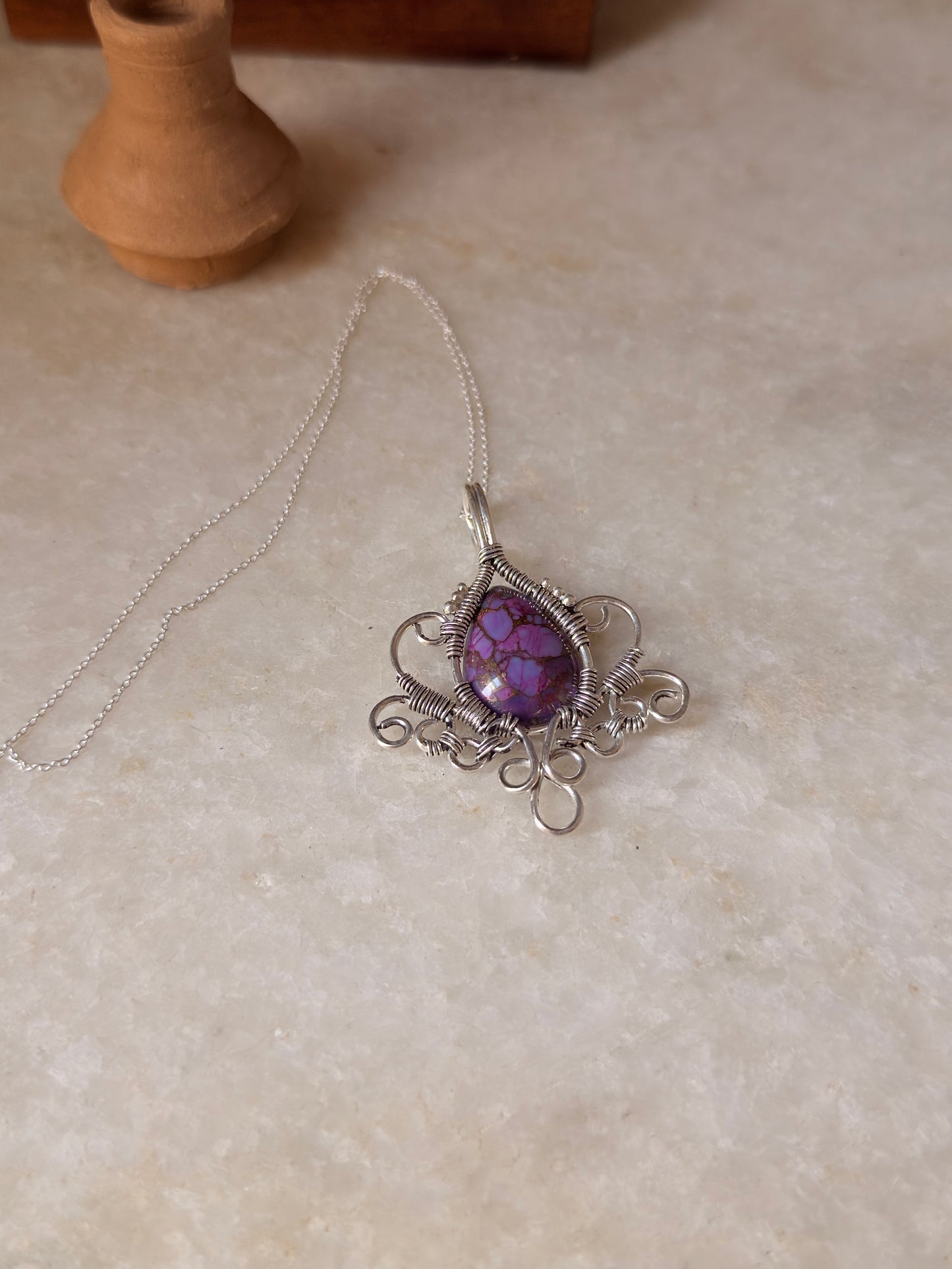 925 Sterling Silver Handcrafted Wire Wrapped One of a Kind Agate Pendant