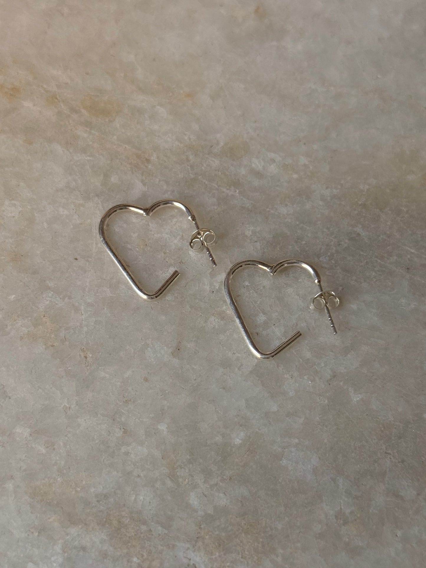 925 Sterling Silver Italian Heart Half Hoops