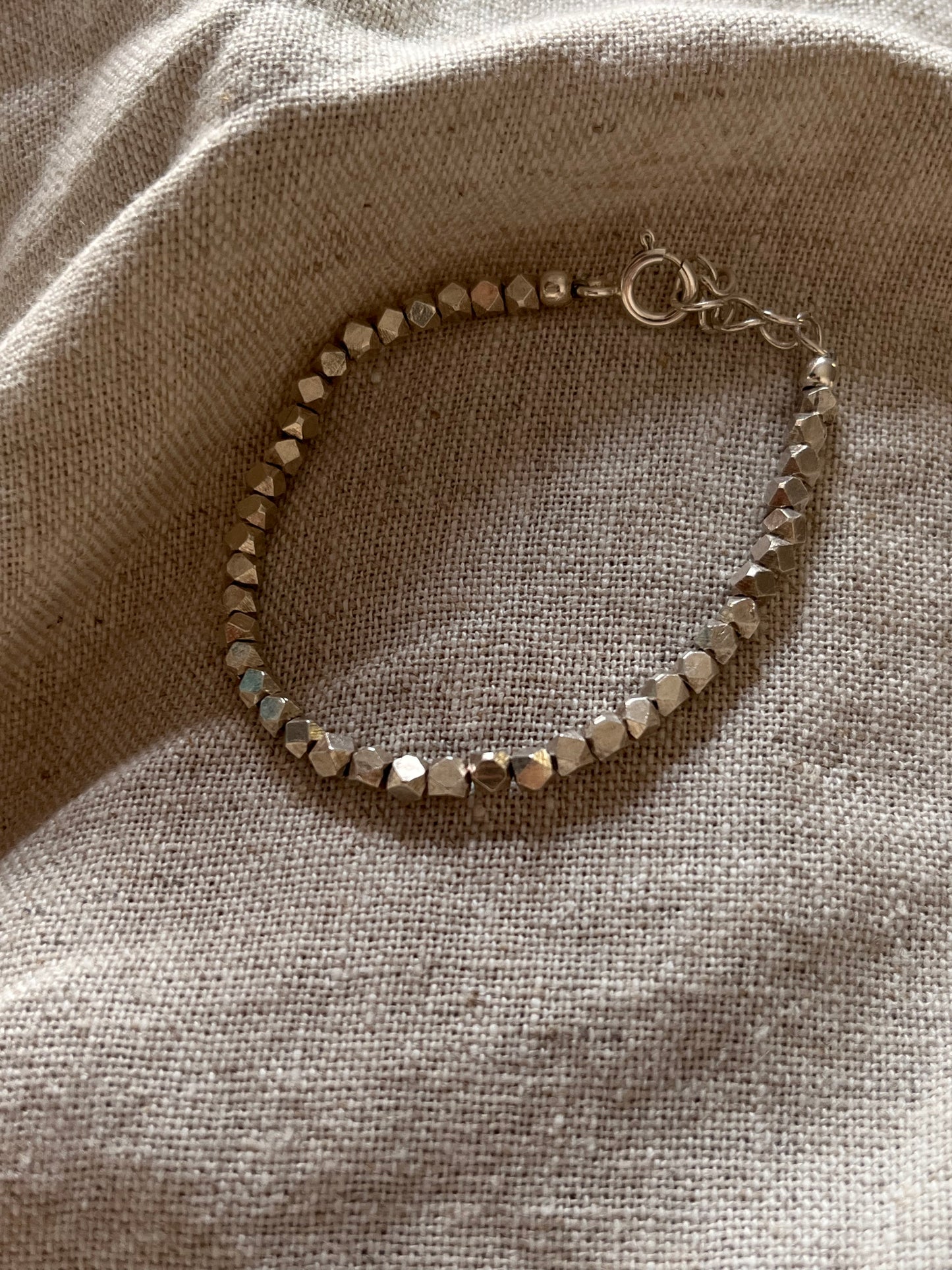 Chunky Raw Antique Solid Silver Cut Beads Handcrafted Stackable Sterling Silver 925 Bracelet
