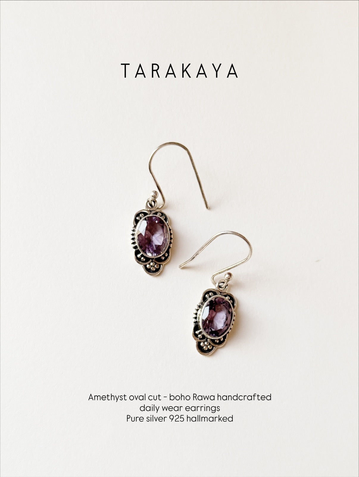 Amethyst oval cut boho rawa hook 925 sterling silver earrings