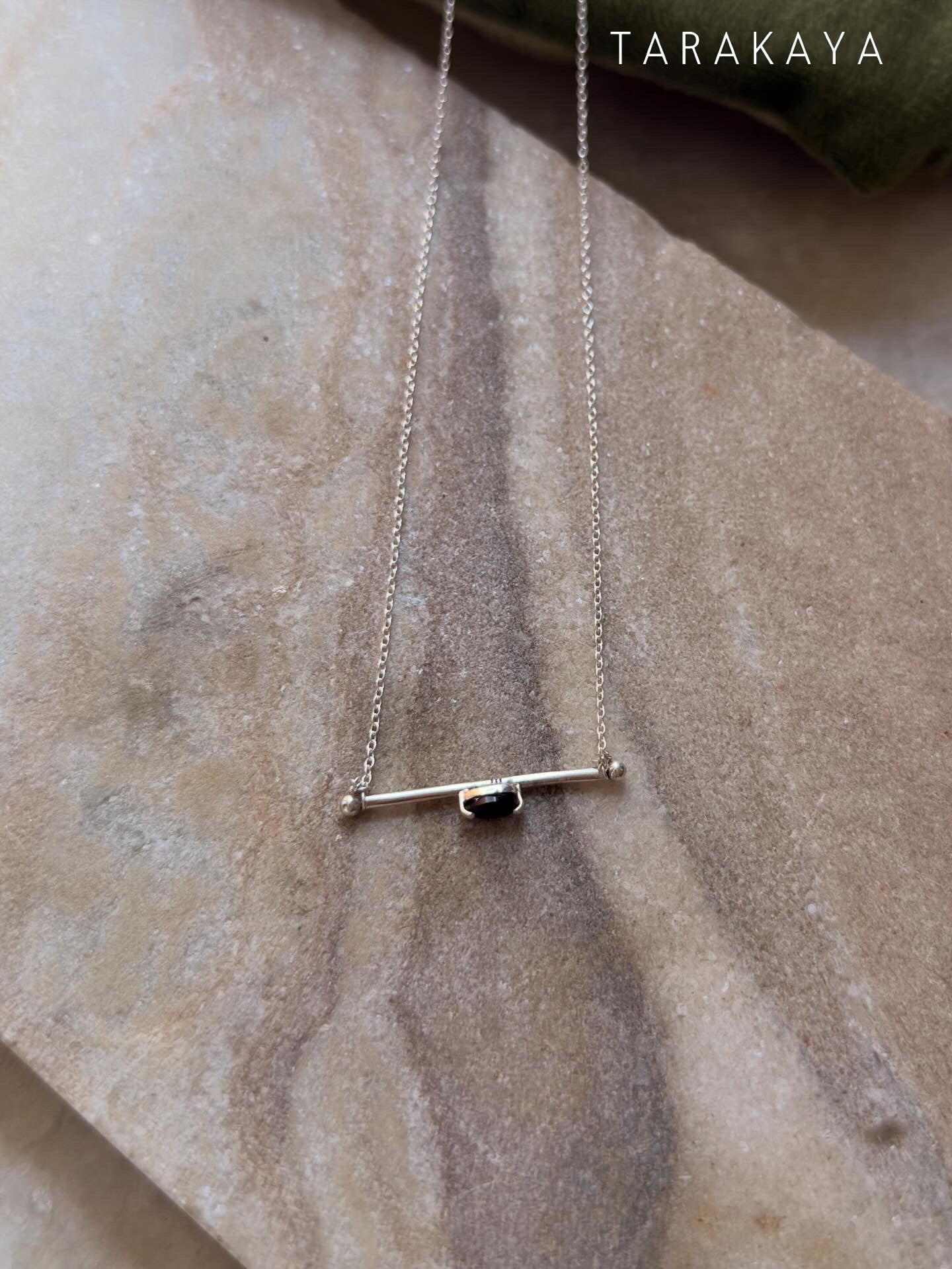 925 Sterling Silver Black Onyx Bar Contemporary -Chain Attached Handcrafted Necklace