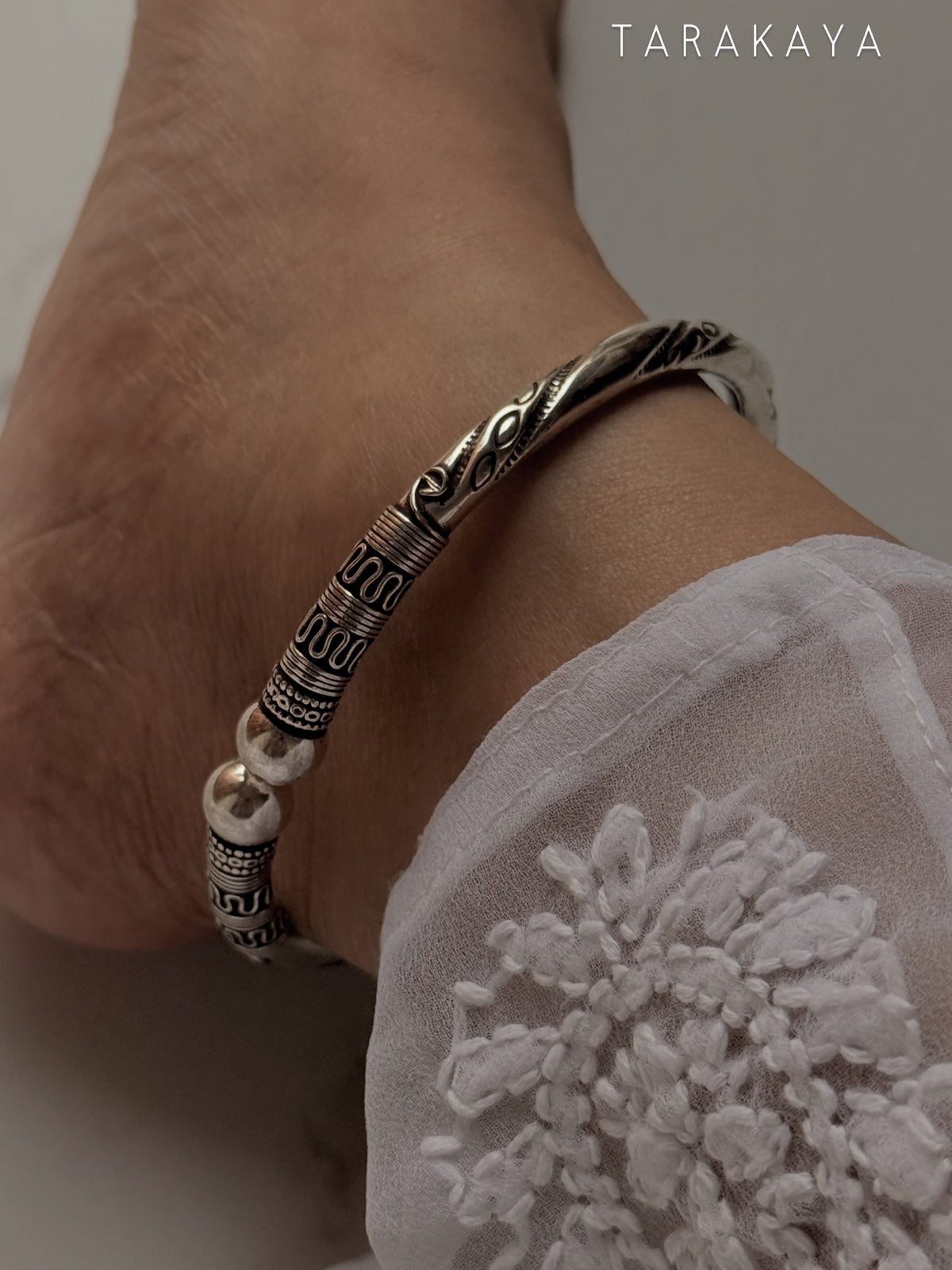 925 Sterling Silver Tribal Leg Kada - Design 2 Pure Daily Wear Single pc Anklet