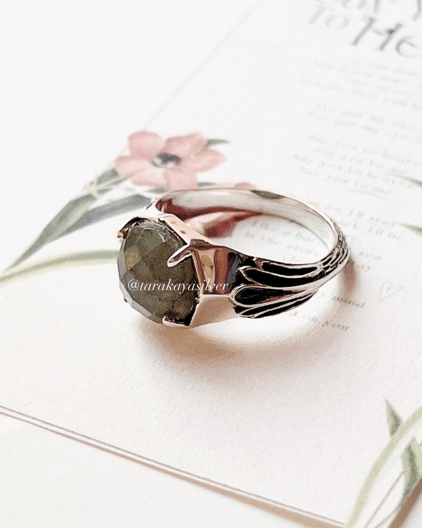 Labradorite Vintage Goth Style Checker Board Cut 925 Sterling Silver Ring