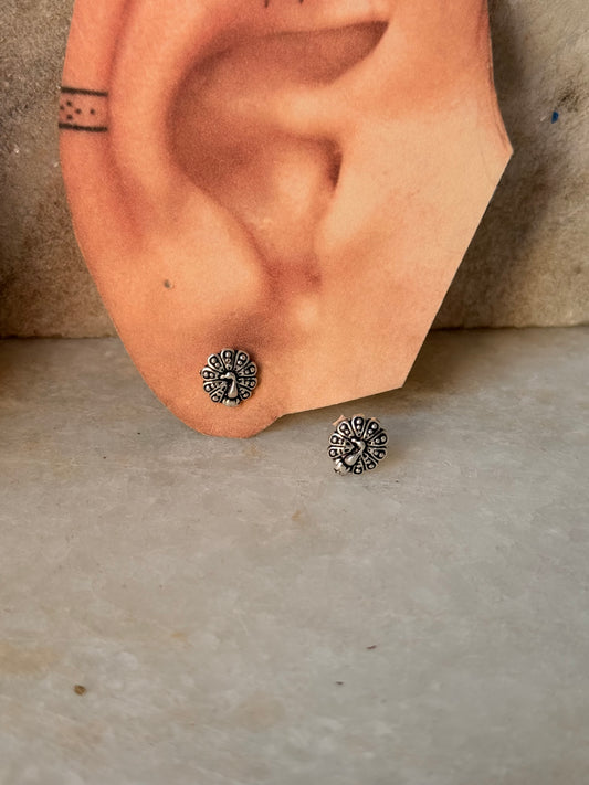 925 Sterling Silver Antique Plain Oxidised Boho Studs Earrings