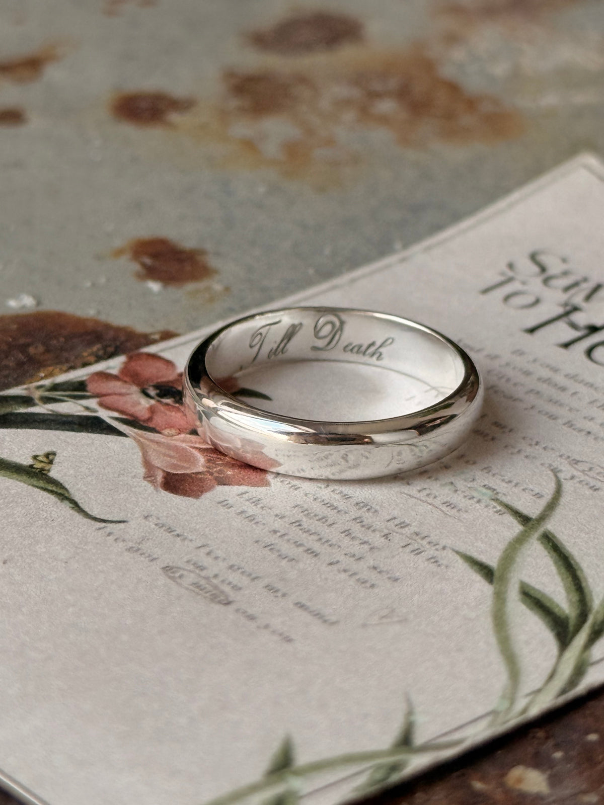 925 Sterling Silver Hidden Note ~ Till Death Engraved 4MM Band Daily Wear Ring- Couple Ring