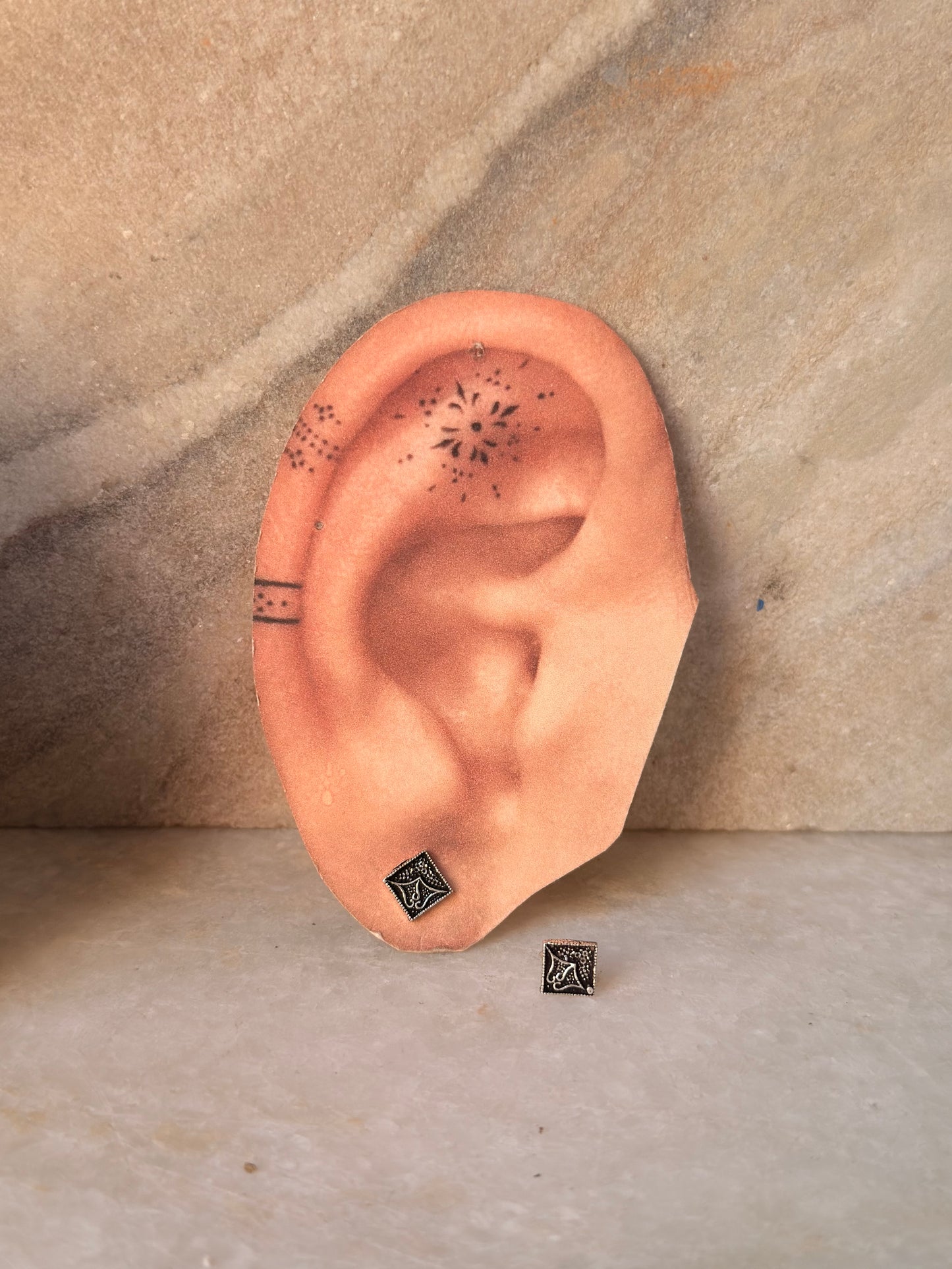 925 Sterling Silver Antique Plain Oxidised Boho Studs Earrings