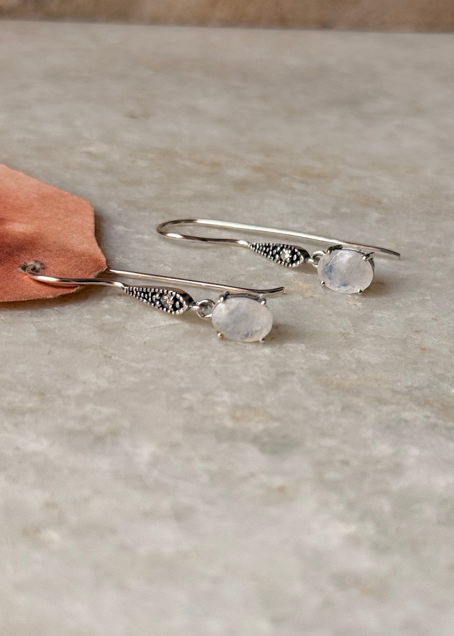 925 Sterling Silver Moonstone Oval Cut Vintage Style Earrings