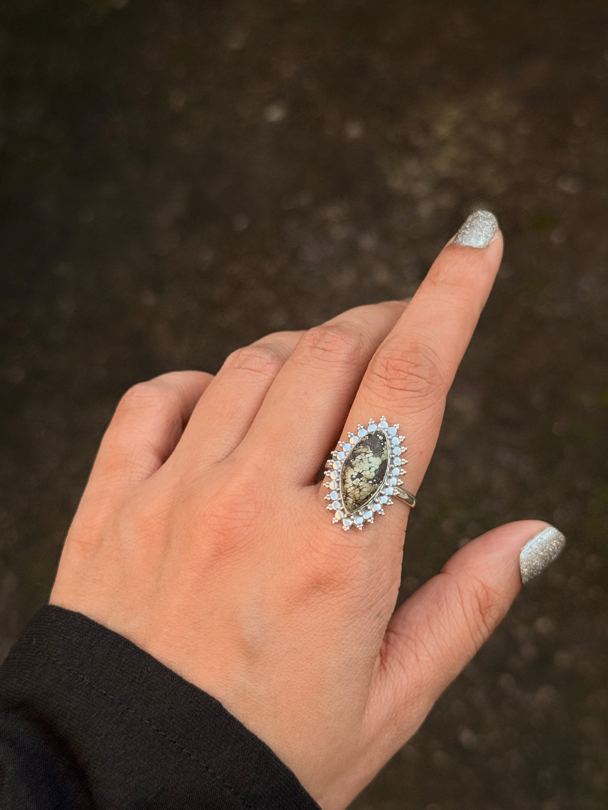 925 Sterling Silver Turquoise Marquise Boho Ring