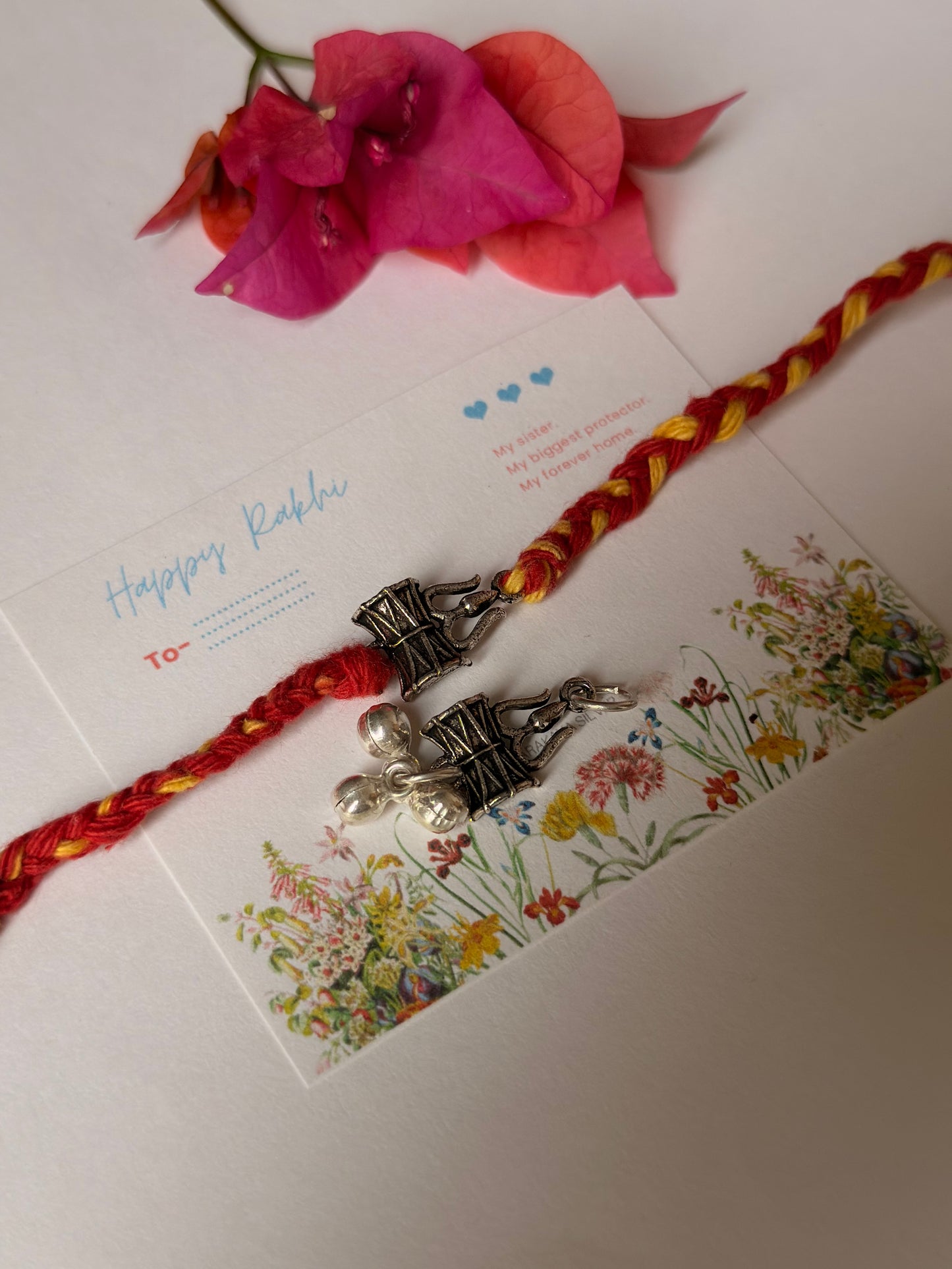 925 Sterling Silver Trishul with Musical Charm - Reusable as Pendant Handcrafted Rakhi