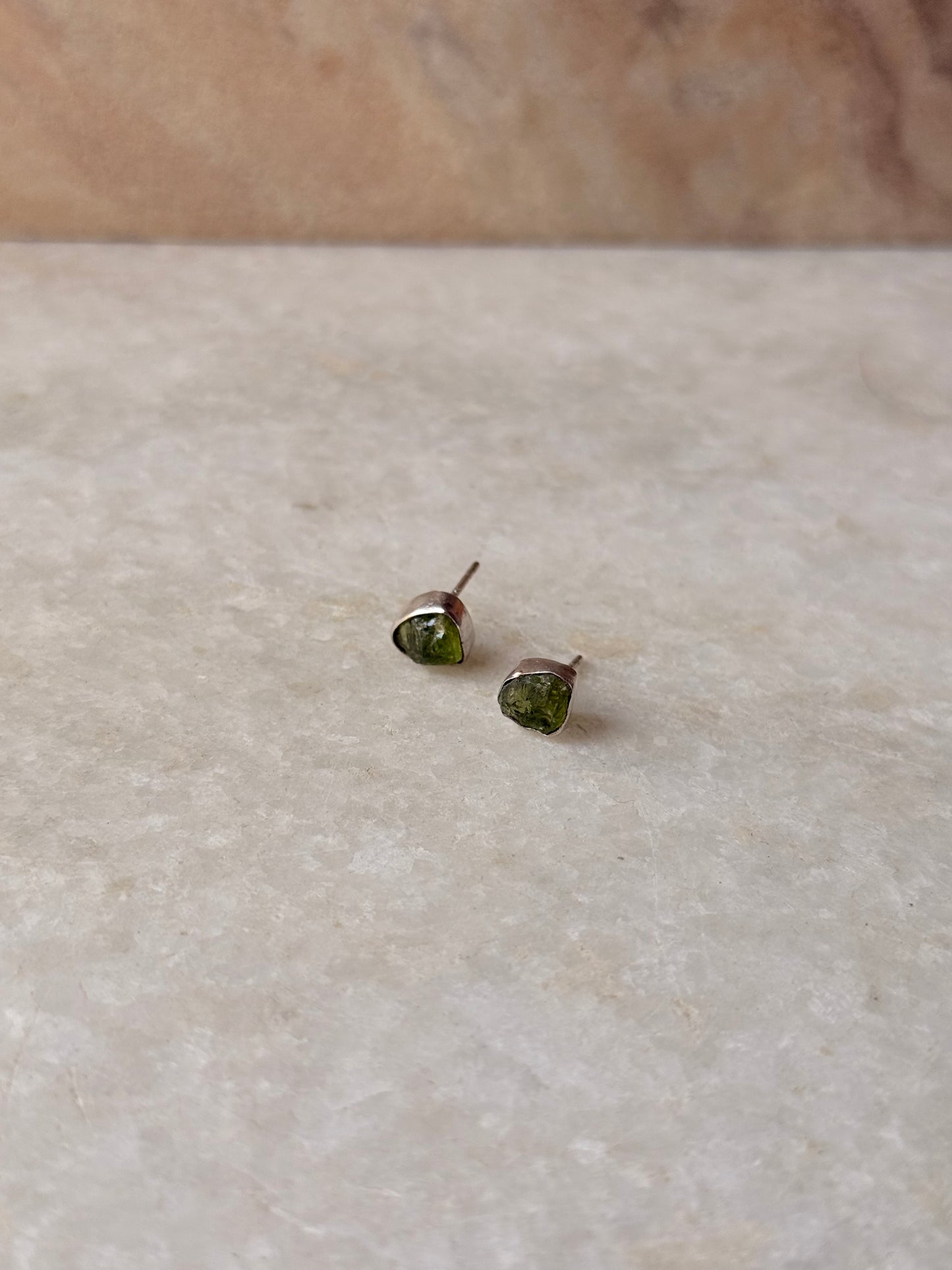 925 Sterling Silver Peridot Raw Uncut Studs Earrings