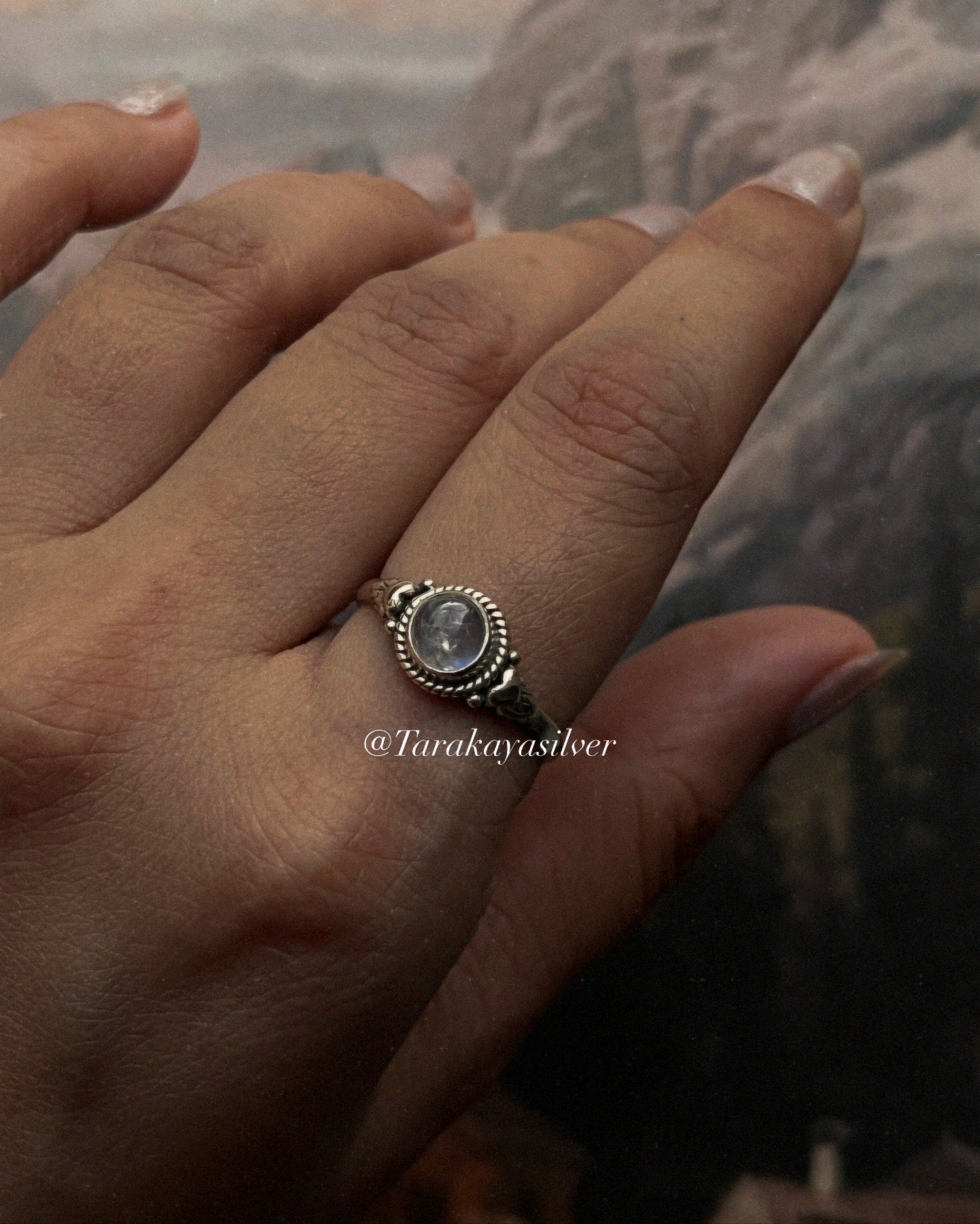 Moonstone Round Boho 925 Sterling Silver Ring