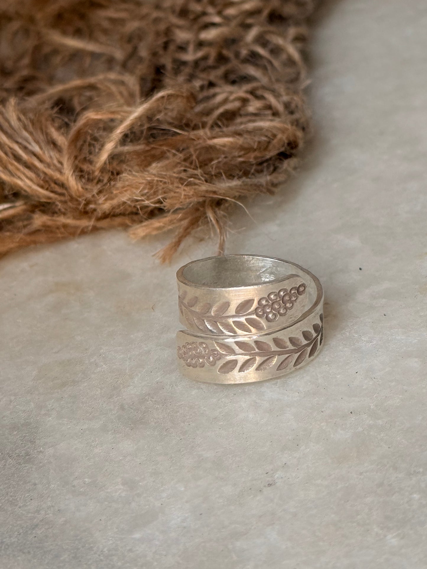 925 Sterling Silver Bohemian Hill Tribe Lavender Engraved Handcrafted Adjustable Ring