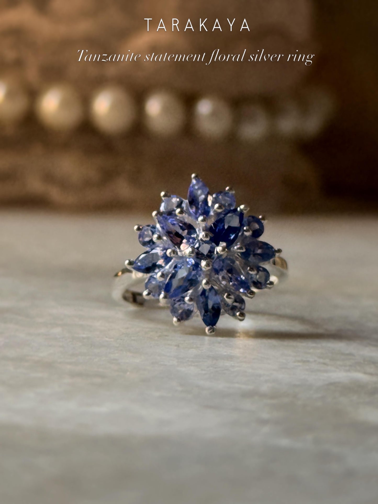 925 Sterling Silver Natural Tanzanite Faceted Big Flower Statement Ring
