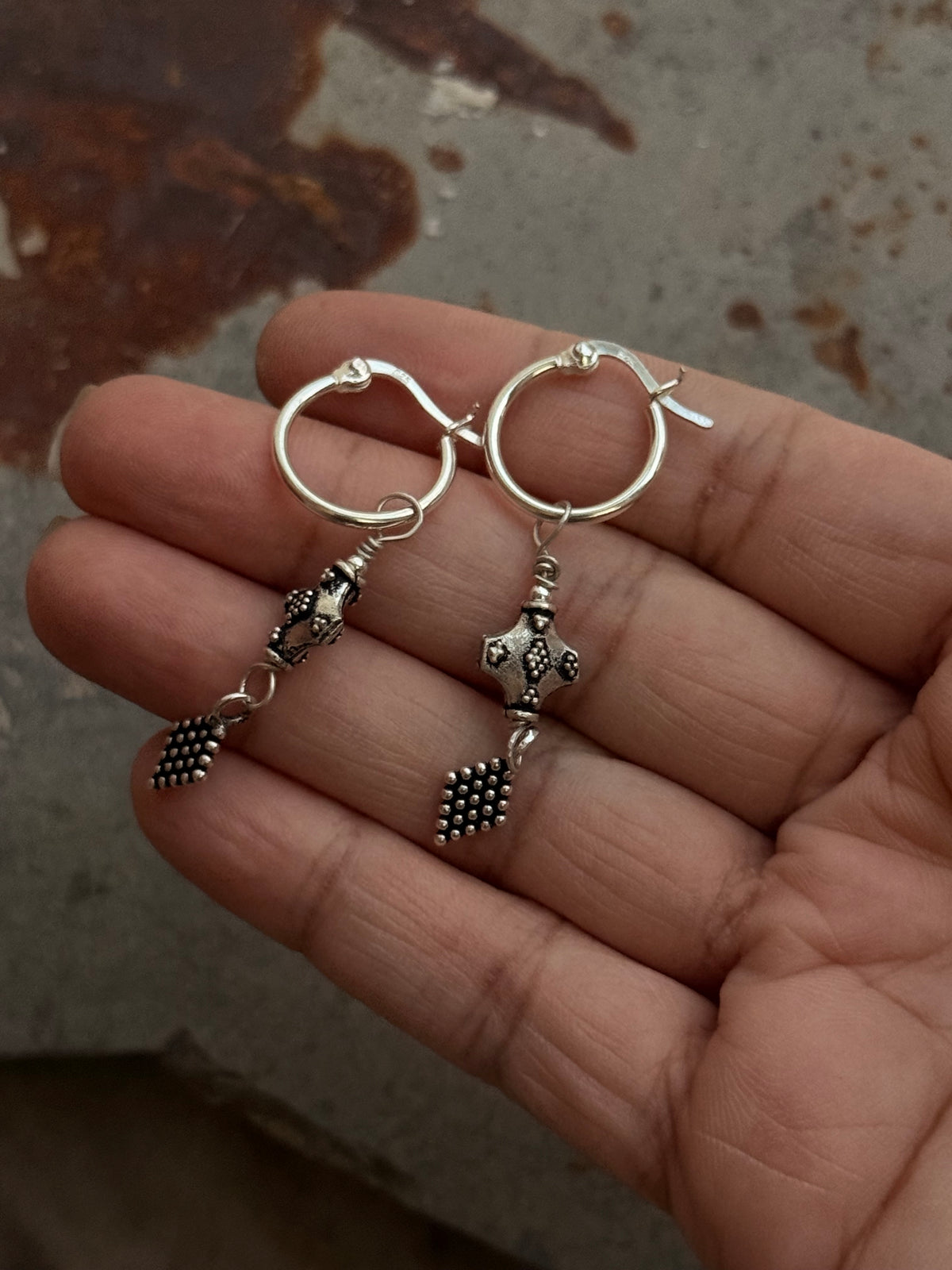 925 Sterling Silver Handcrafted Tribal Rawa Hoops Mandali Earrings
