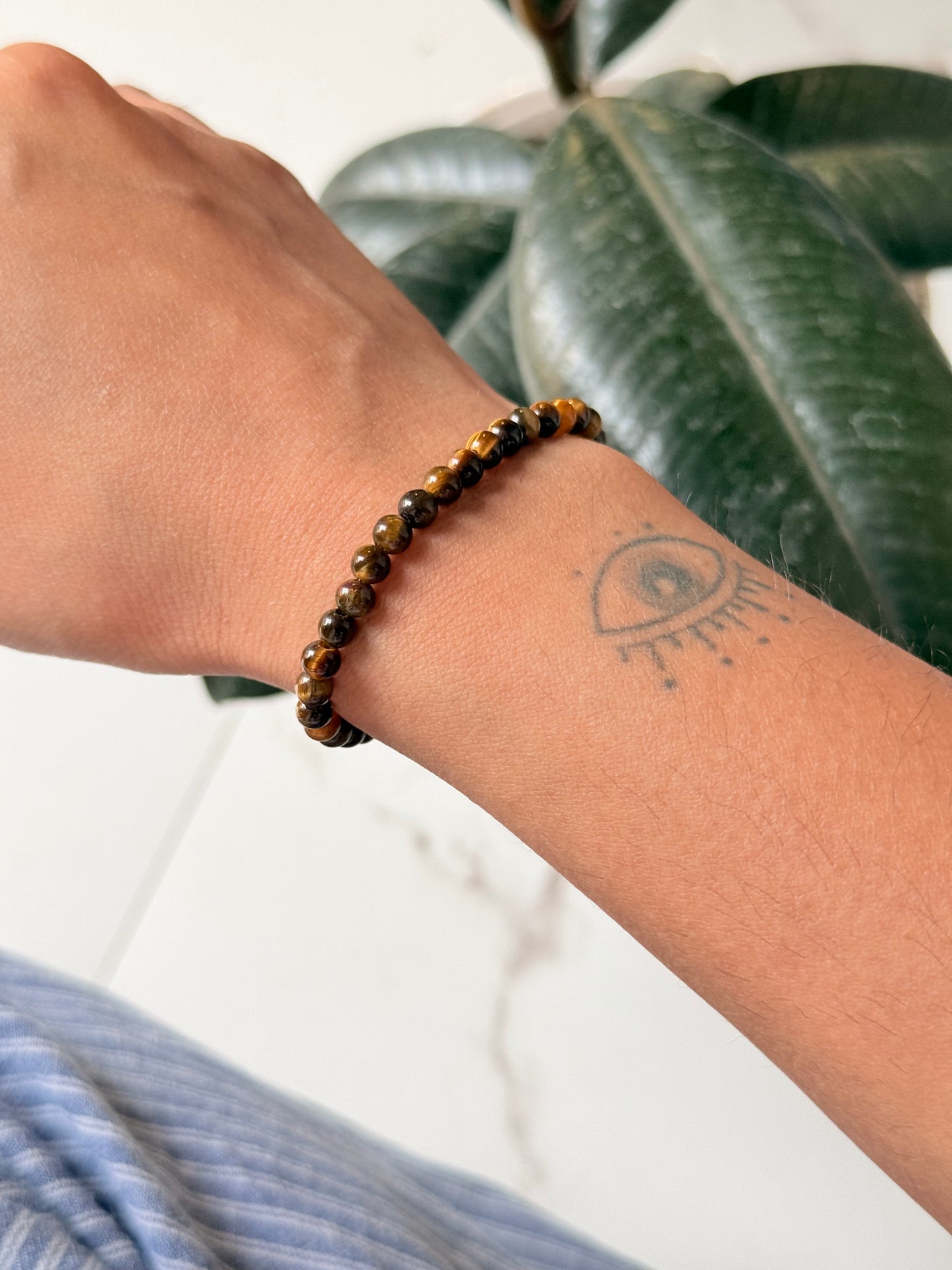 Natural Crystal Tiger Eye Plain Round 4MM Bracelet