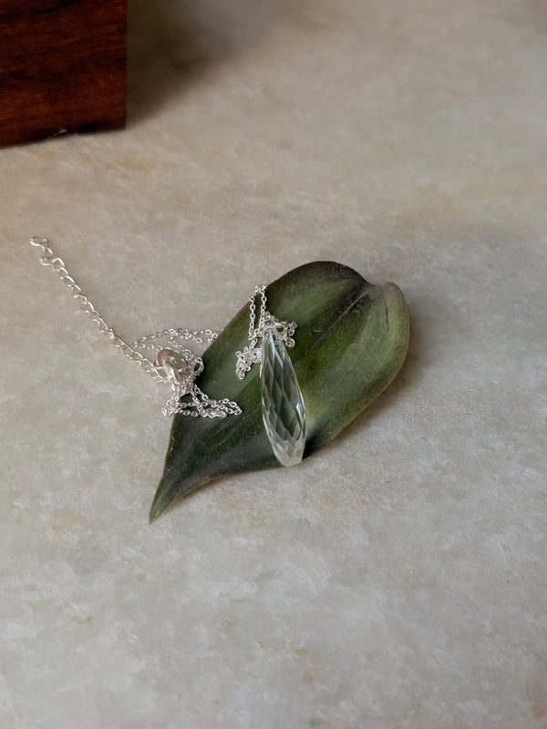 925 Sterling Silver Clear Quartz Crystal Drop Minimal Handcrafted Necklace