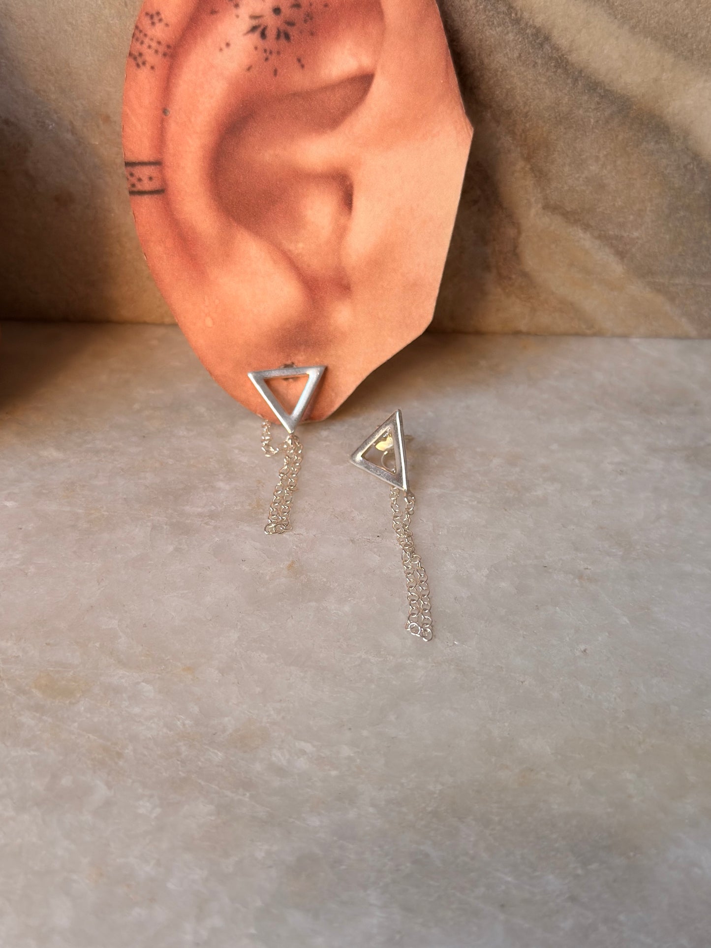 925 Sterling Silver Triangle Chain Attached Studs