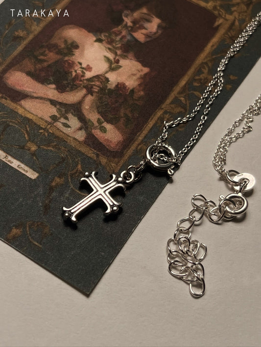 Vintage Small Cross Italian 925 Sterling Silver Necklace