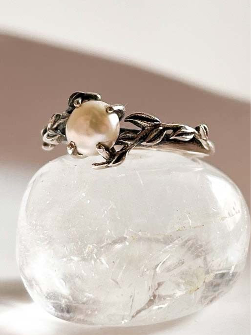 Forest-Inspired Fresh Water Pearl Sterling Silver Ring