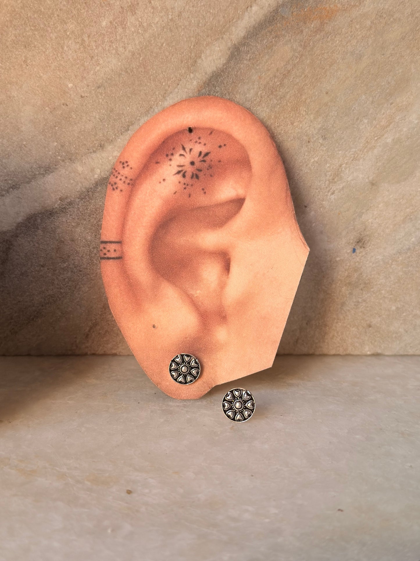 925 Sterling Silver Antique Plain Oxidised Boho Studs Earrings