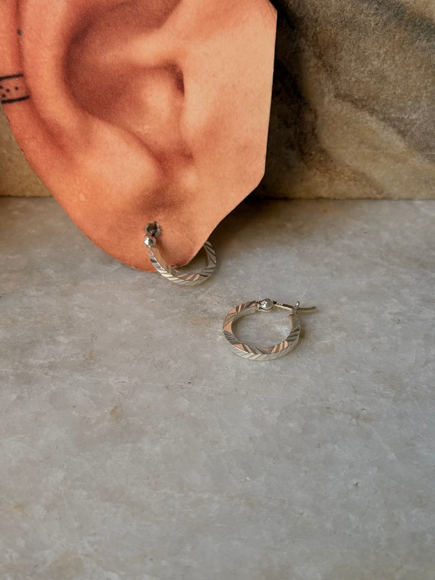 925 Sterling Silver Chunky Italian Laser Design Engraved Hoops