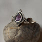Amethyst Pear-Shaped Silver Ring with Bohemian Design