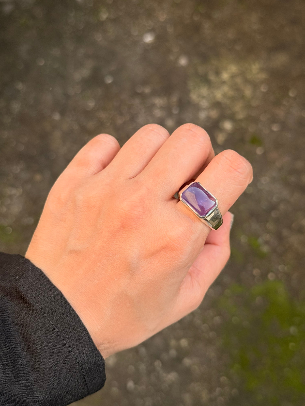925 Sterling Silver Amethyst Rectangular Signet Unisex Ring