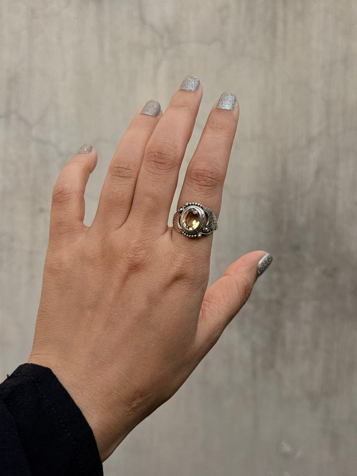 925 Sterling Silver Citrine Faceted Oval Leaf Wrap Handcrafted Ring