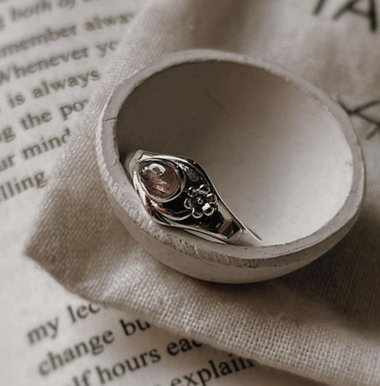 Pink Tourmaline Cherry Blossom Silver Ring