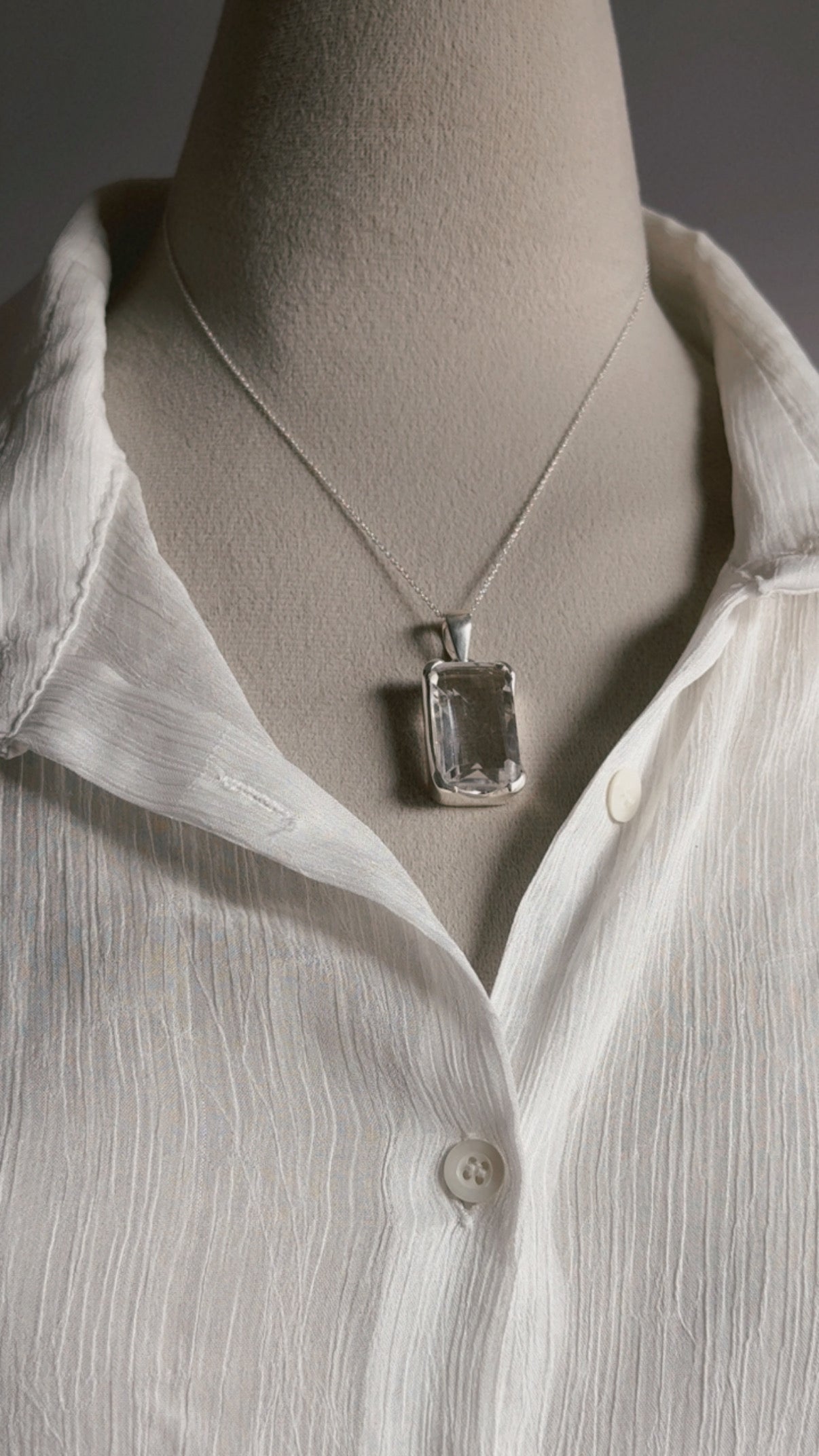 Clear Quartz Rectangular Big Statement Handcrafted 925 Sterling Silver Pendant