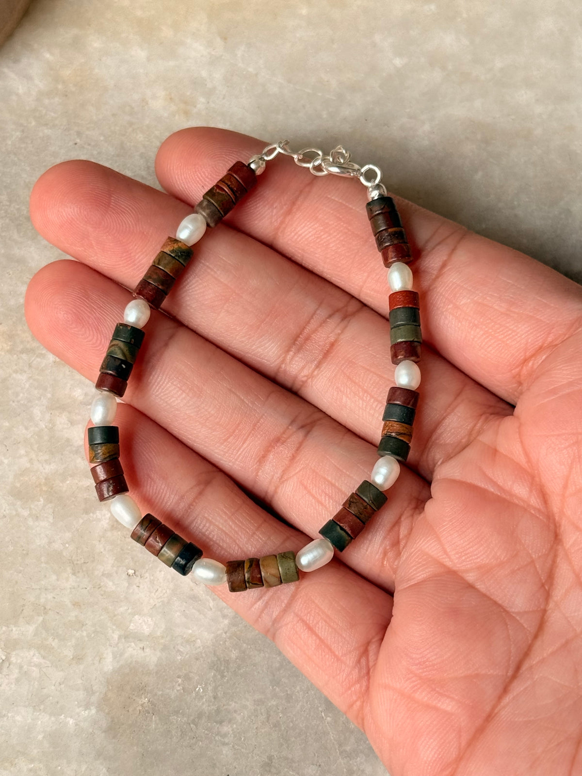 925 Sterling Silver Red Agate Flat Tube Crystal Fresh Water Pearls Bracelet