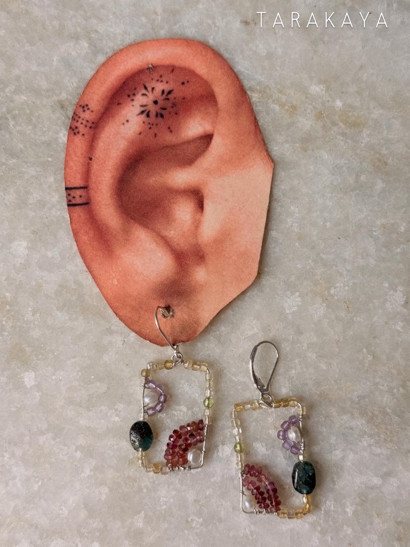 925 Sterling Silver Wire Wrap Contemporary Style Handcrafted Natural Crystals Lever Back Earrings