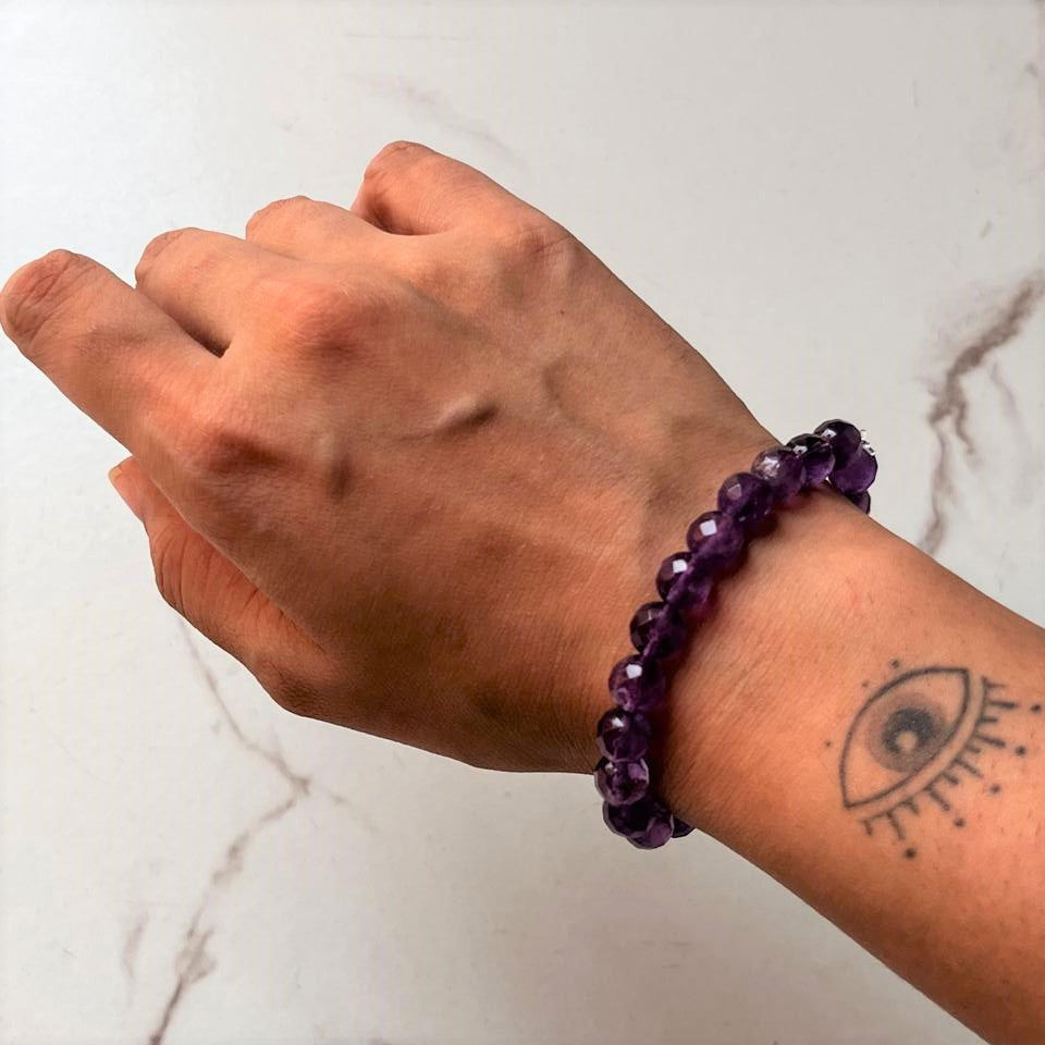 Amethyst Diamond Cut Crystal Bracelet 8MM