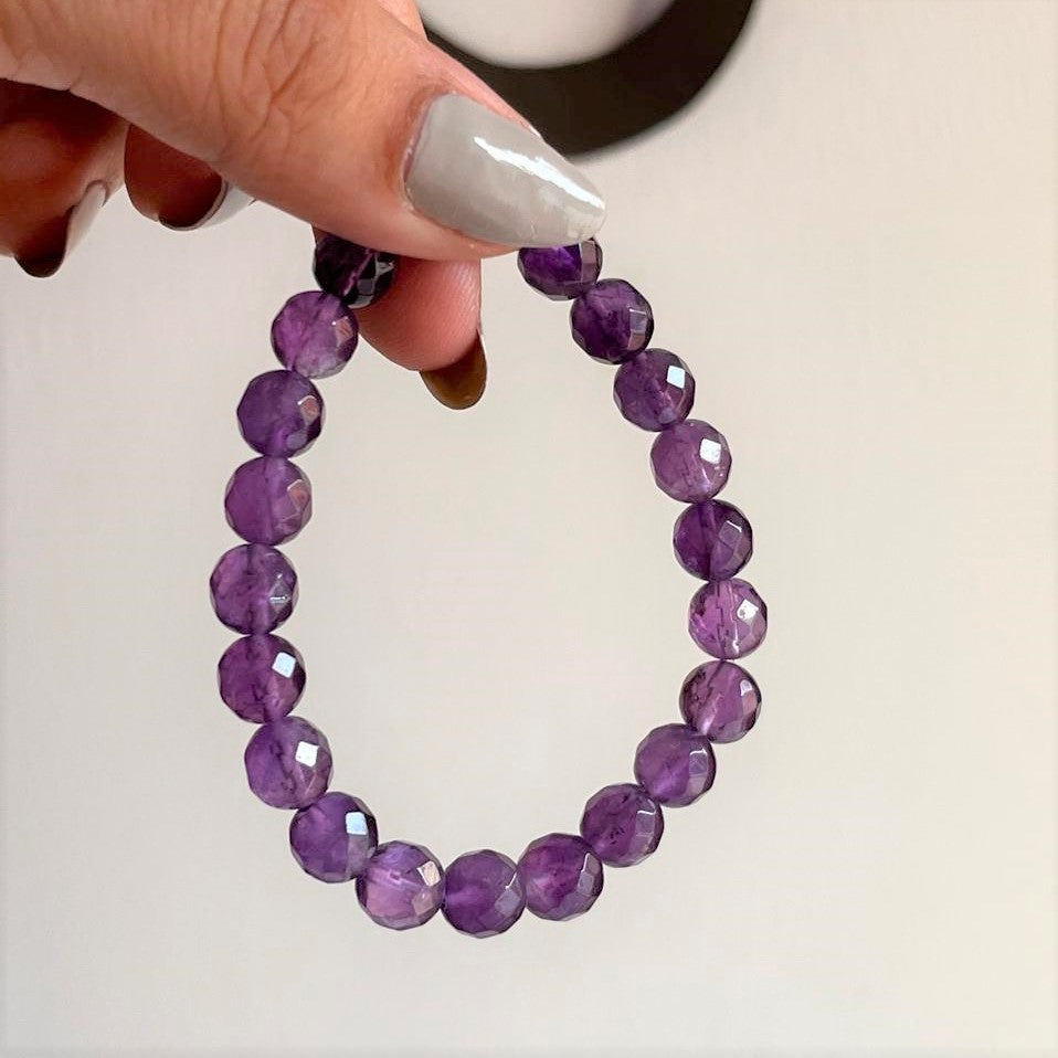 Purple Amethyst Diamond Cut Beaded Bracelet 8MM
