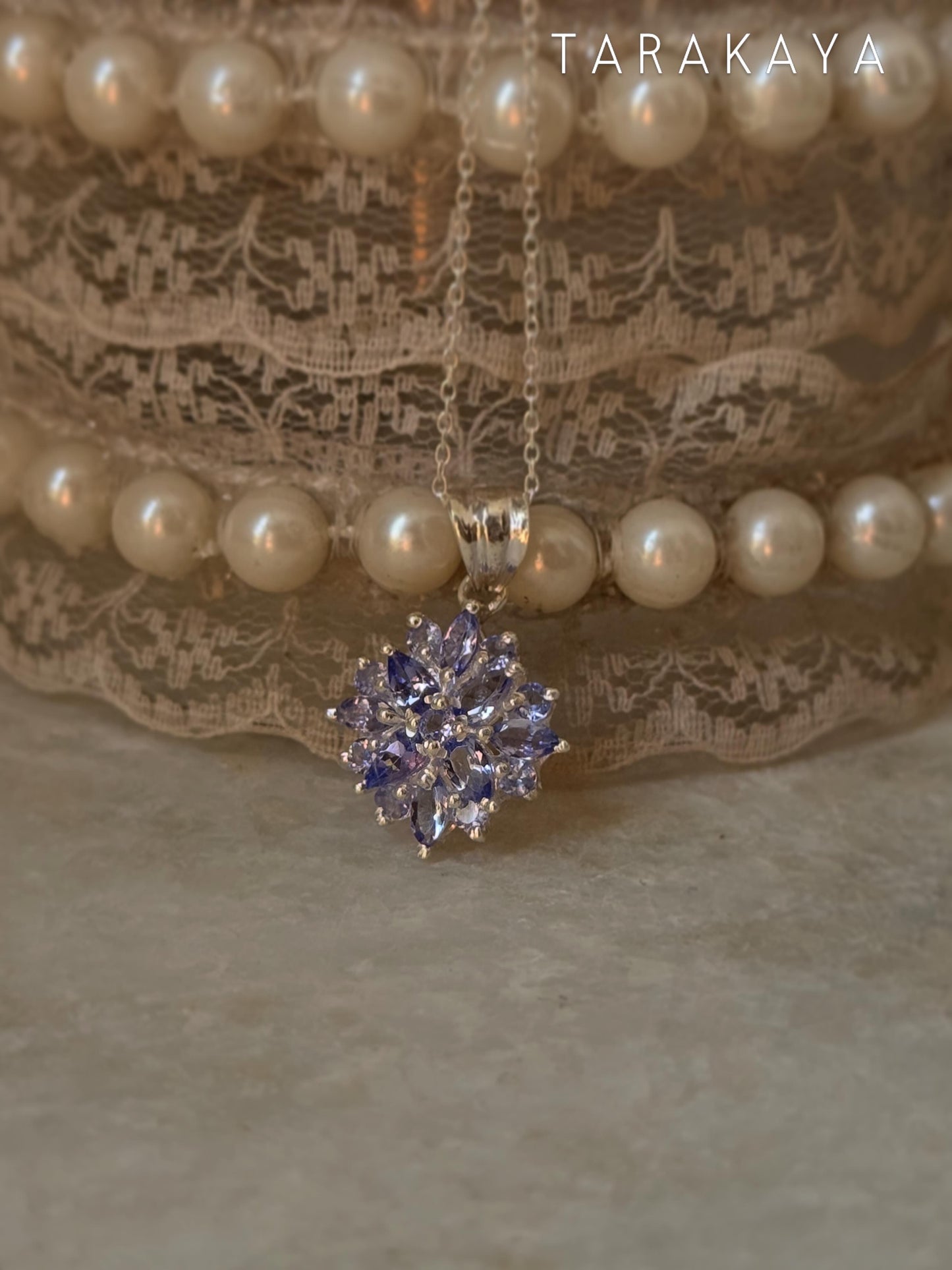 925 Sterling Silver Tanzanite big Flower Statement Pendant