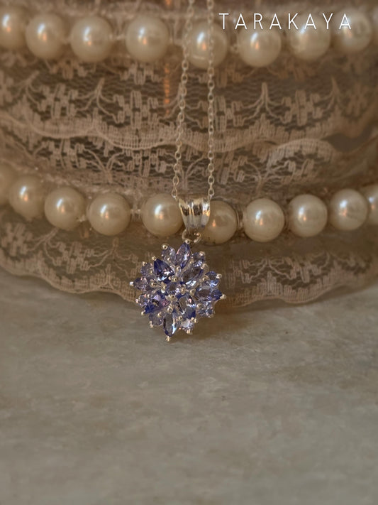 925 Sterling Silver Tanzanite big Flower Statement Pendant