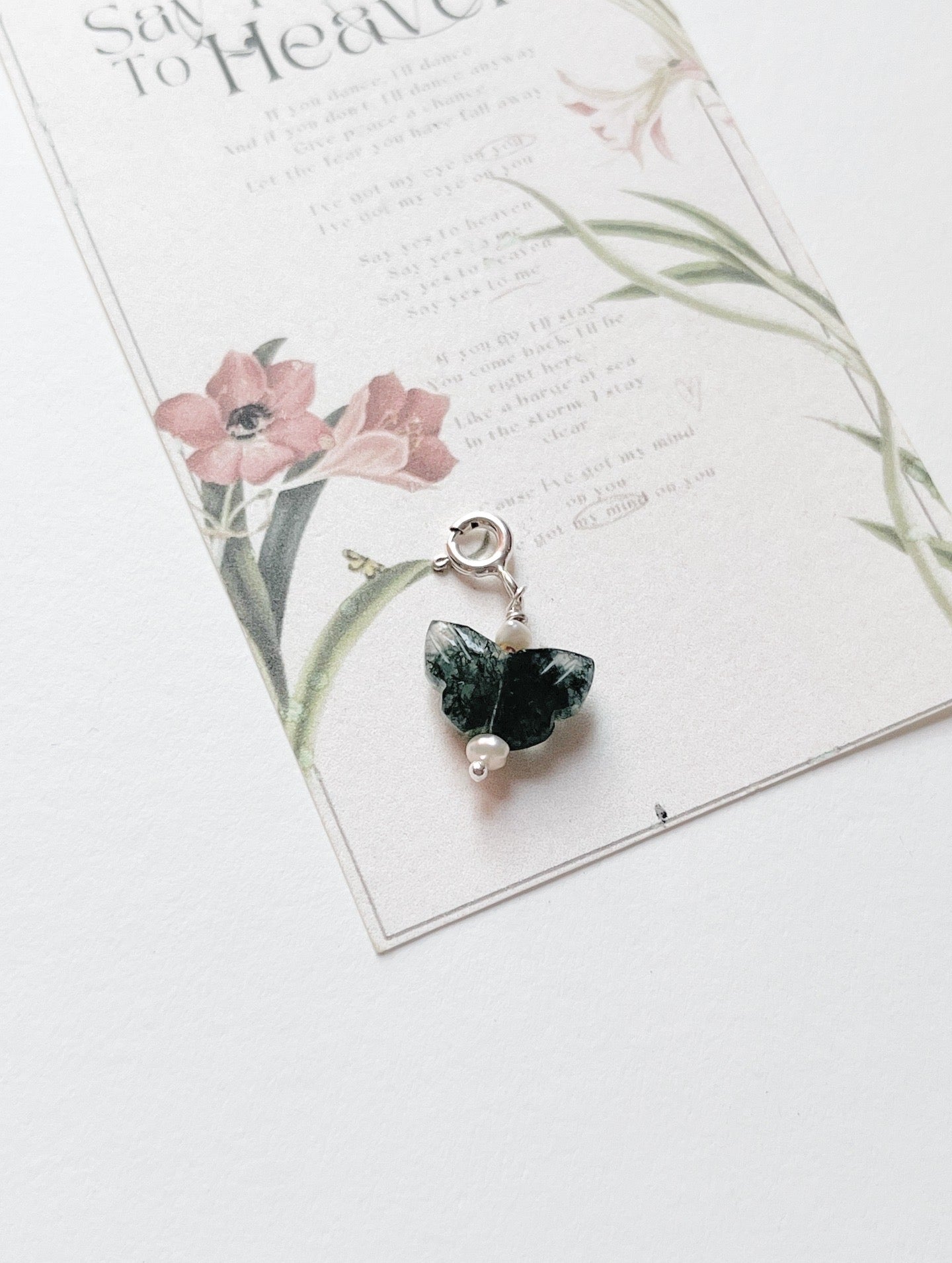 Moss Agate Butterfly Pearls 925 Sterling Silver Charm