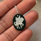 925 Sterling Silver Black Onyx, Mother of Pearl Unicorn Carved Handcrafted Necklace