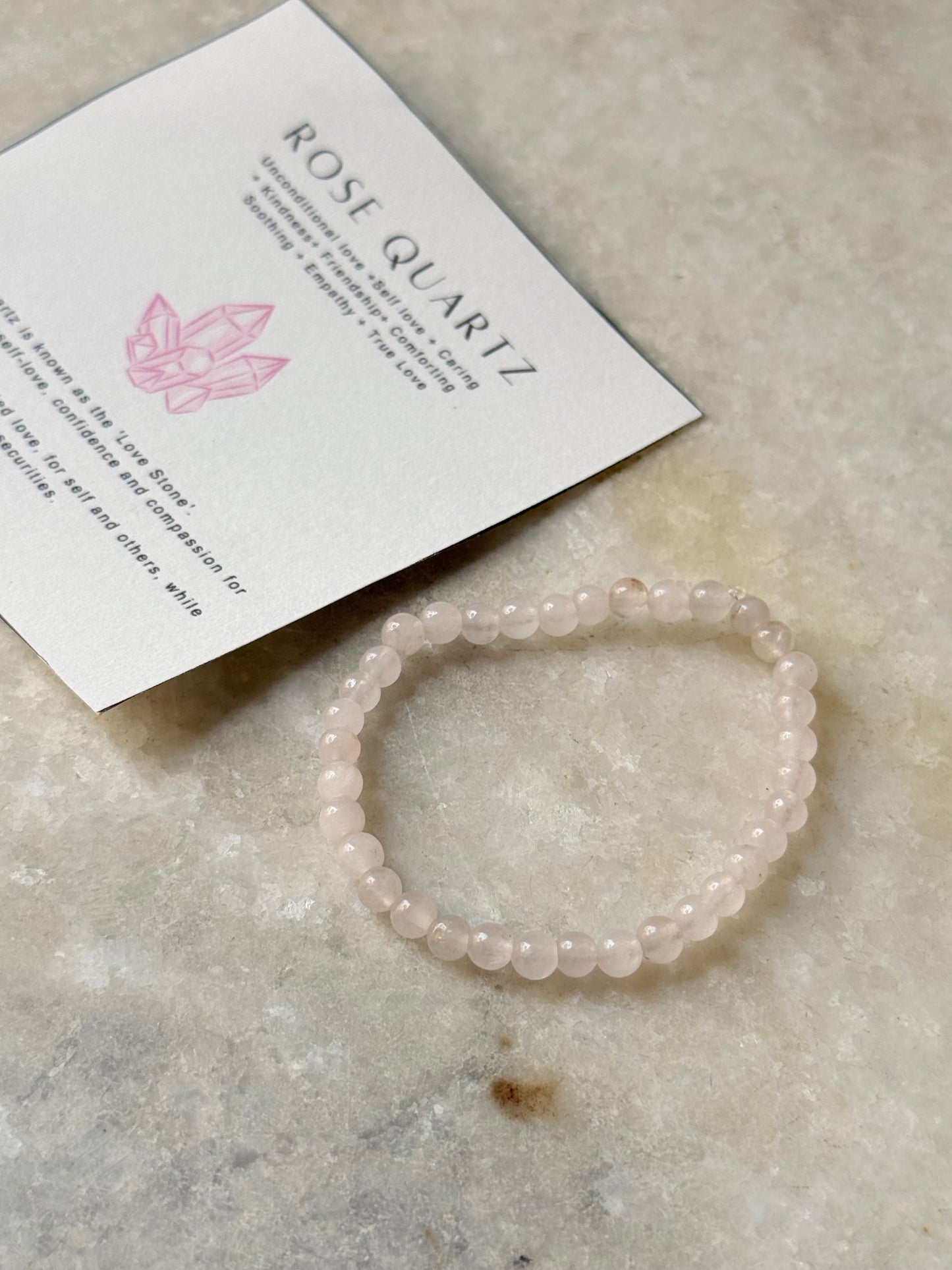 Rose Quartz 4mm Natural Crystal Bracelet