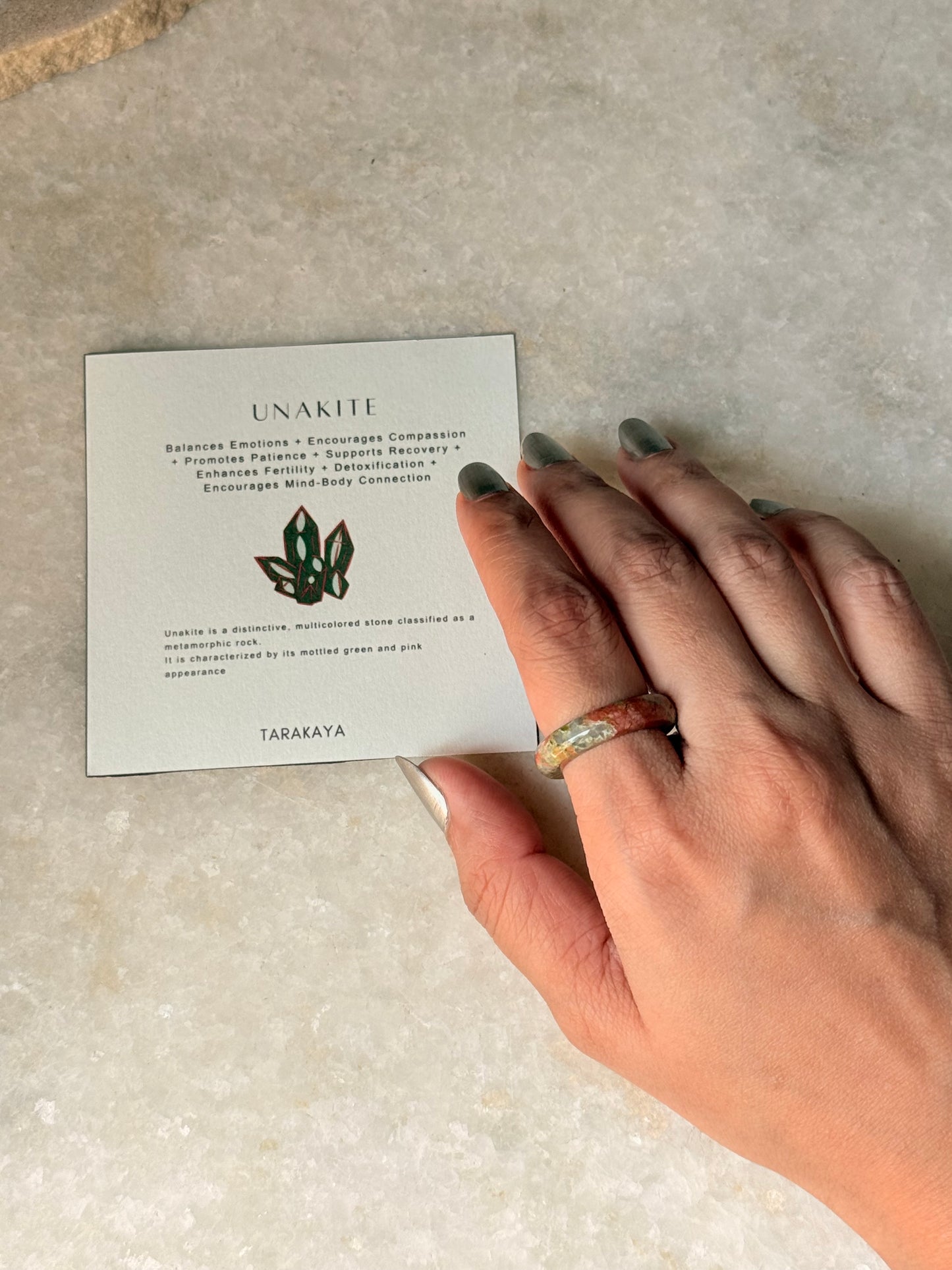 Natural Crystal Unakite Band Ring