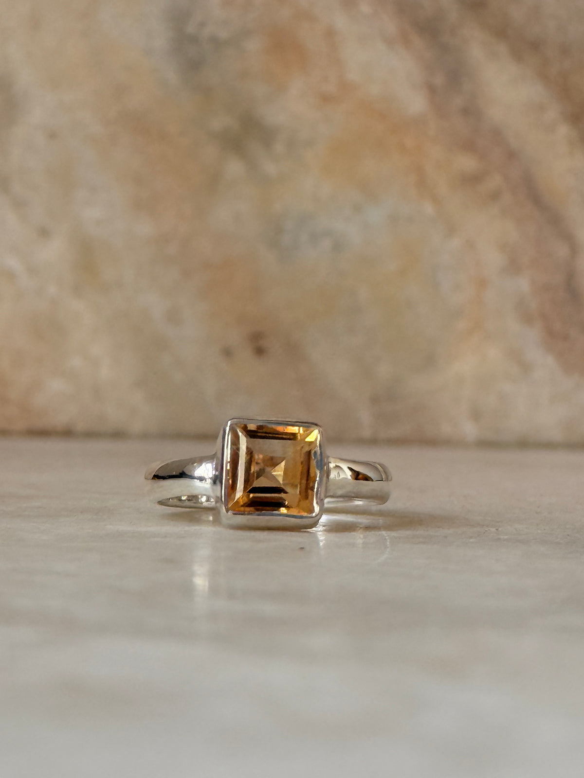 925 Sterling Silver Citrine Square Cut Ring